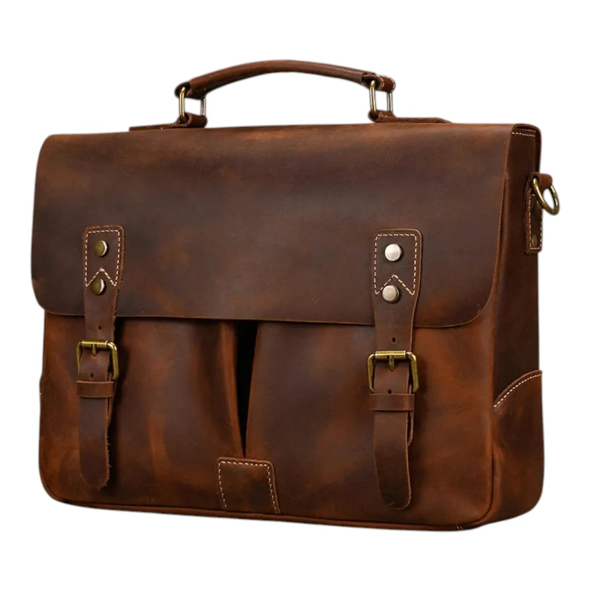 Twinora porte-documents homme marron (cuir vintage), sac ordi polyvalent.
