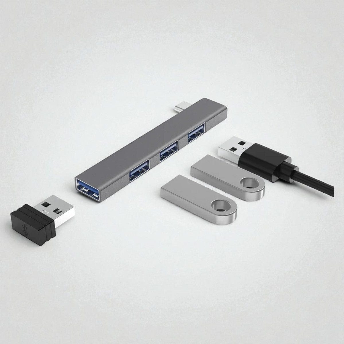 TYPE C Hub USB 4-en-1 en Aluminium - Extension Clip pour PC Portable (USB & USB-C)