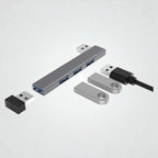 USB Hub USB 4-en-1 en Aluminium - Extension Clip pour PC Portable (USB & USB-C)