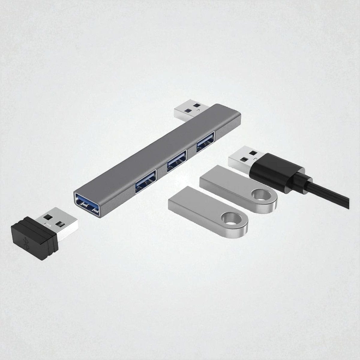 USB Hub USB 4-en-1 en Aluminium - Extension Clip pour PC Portable (USB & USB-C)