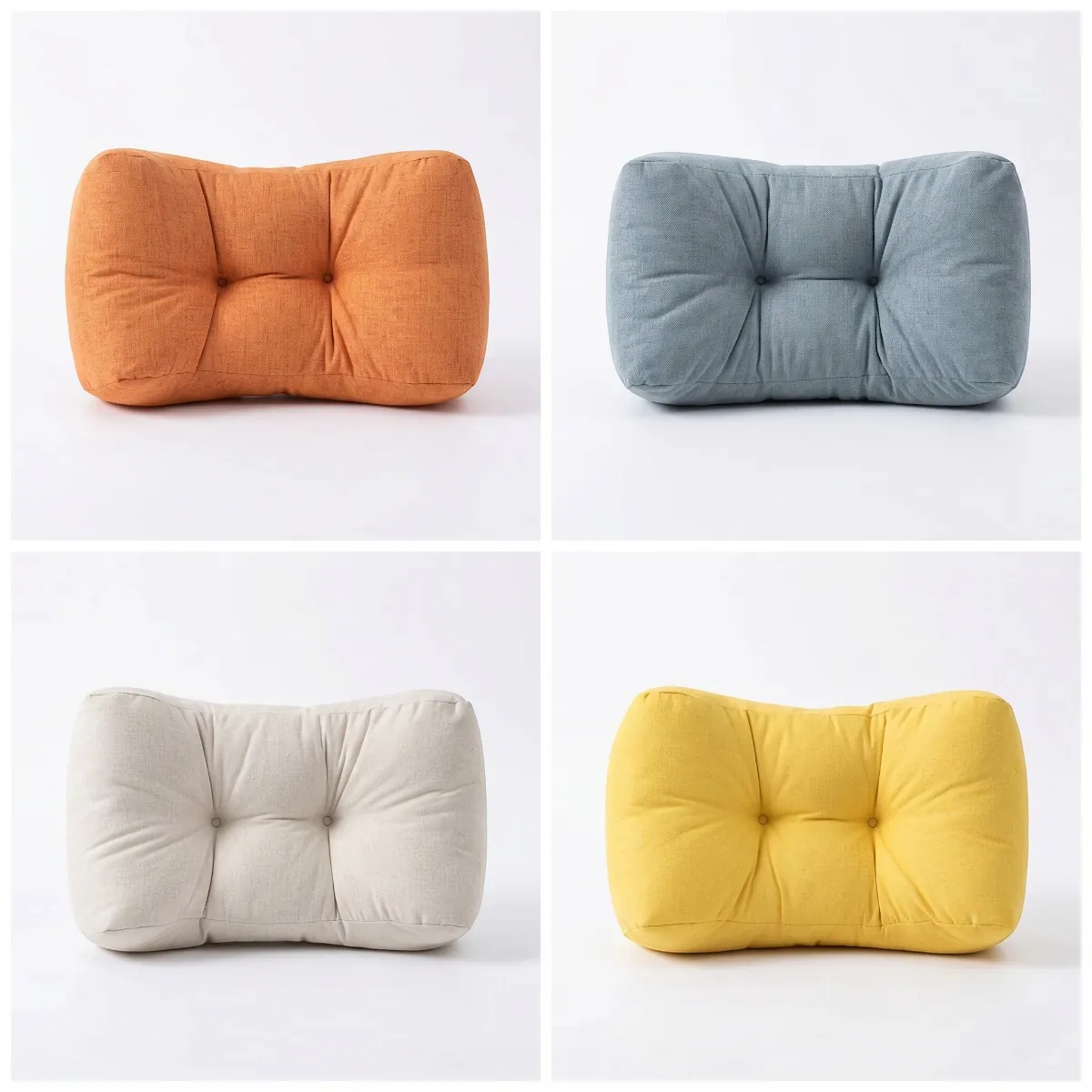 Les quatre variantes de couleurs du Coussin Lombaire Ergonomique Cocon Morpho : une solution design de soutien et posture.