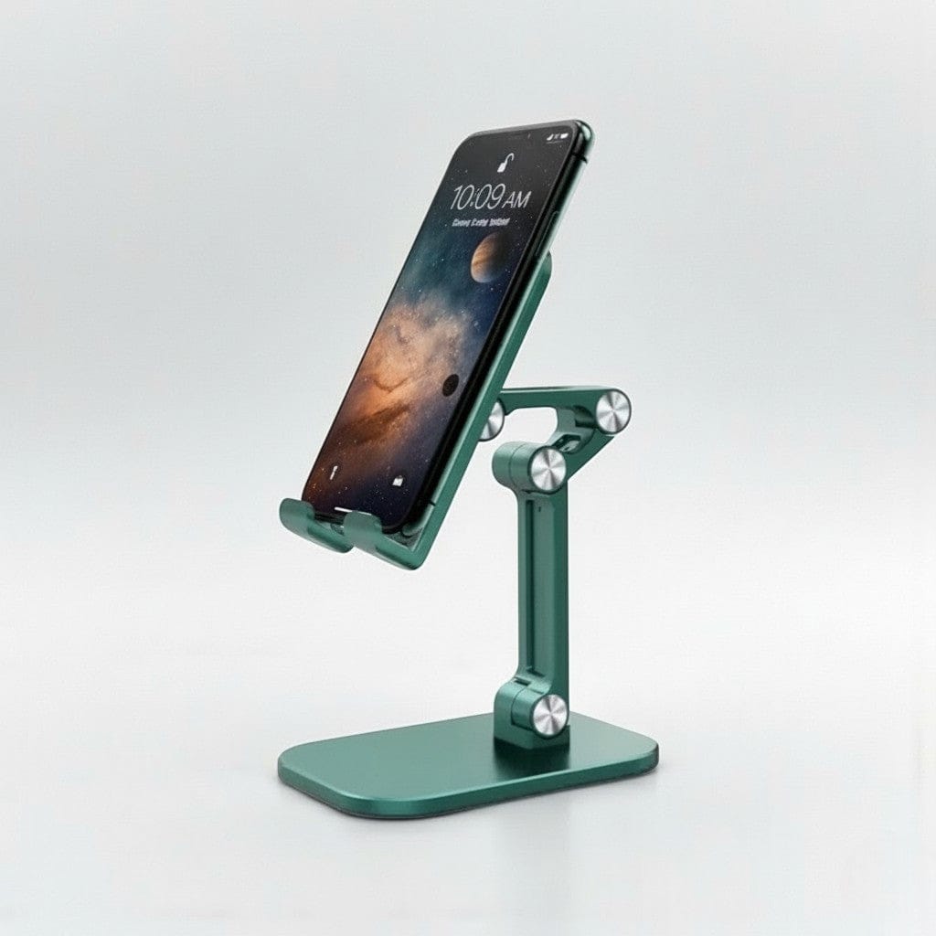 Vert Support Téléphone Pliable & Compact – Angle Ajustable 120° avec Mécanisme Triangulaire Stable