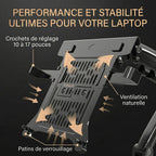 Détail du plateau ventilé en acier carbone du support NB Elite montrant les crochets de réglage 10 à 17 pouces.